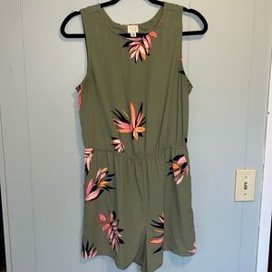 Olive Green Floral Sleeveless Romper